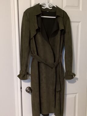 mark. Olive Green Suede Trench Coat with Tie Belt